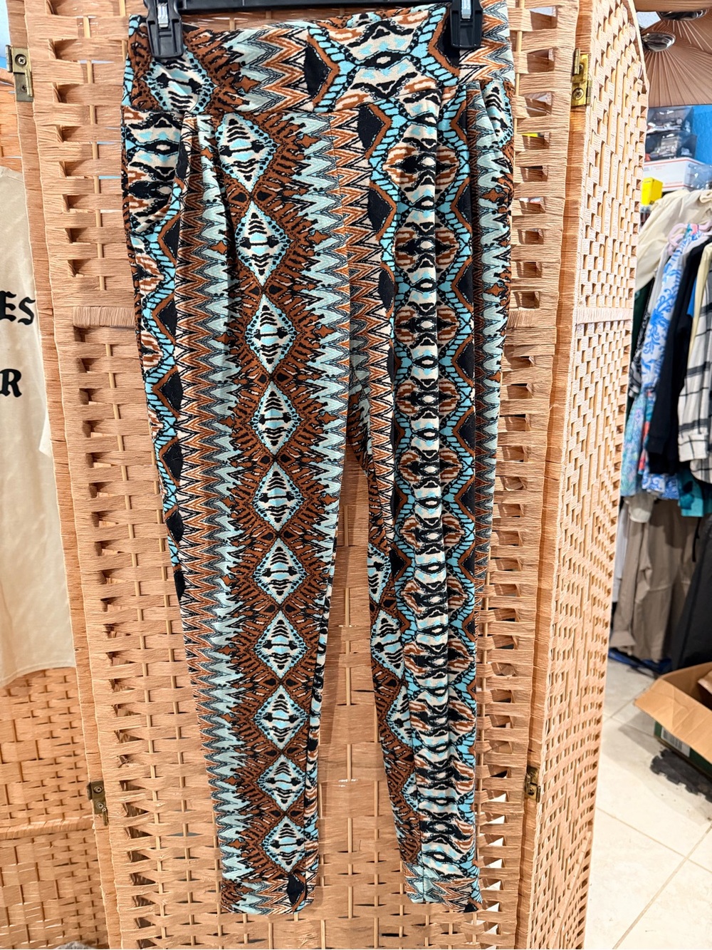 WinWin Aztec-Style Jogger Pants in Turquoise, Brown & Black